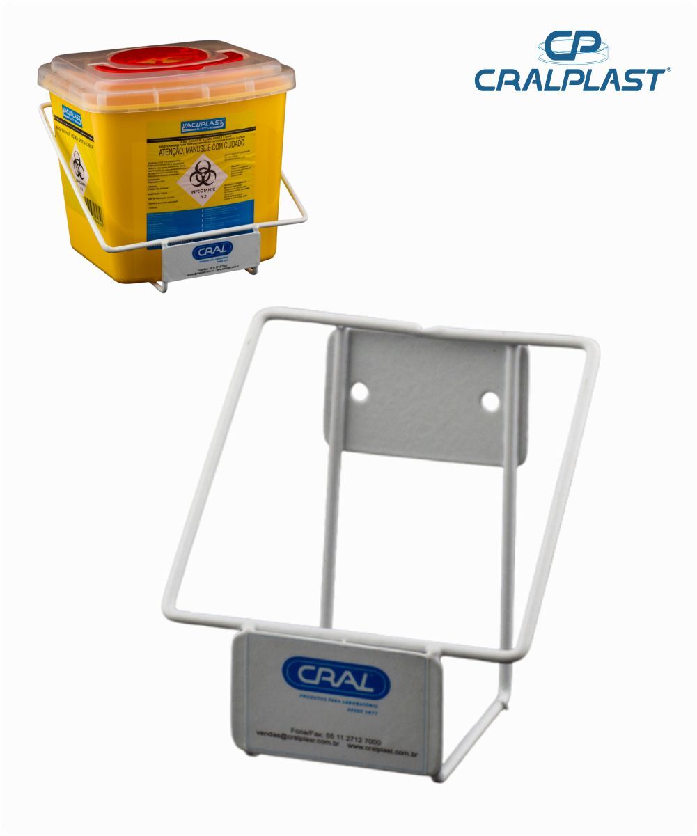 Suporte arame PVC para coletor perfurocortantes  13 e 15 litros